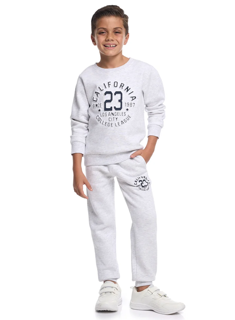 victor and jane Boys’ Trendy Winter Co-ord Set – California Print in Soft Grey Melange