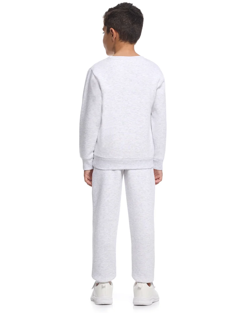 victor and jane Boys’ Trendy Winter Co-ord Set – California Print in Soft Grey Melange