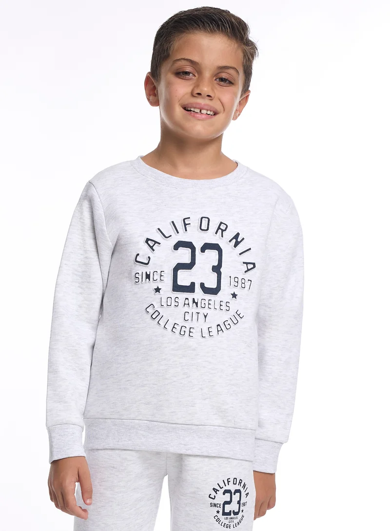 victor and jane Boys’ Trendy Winter Co-ord Set – California Print in Soft Grey Melange
