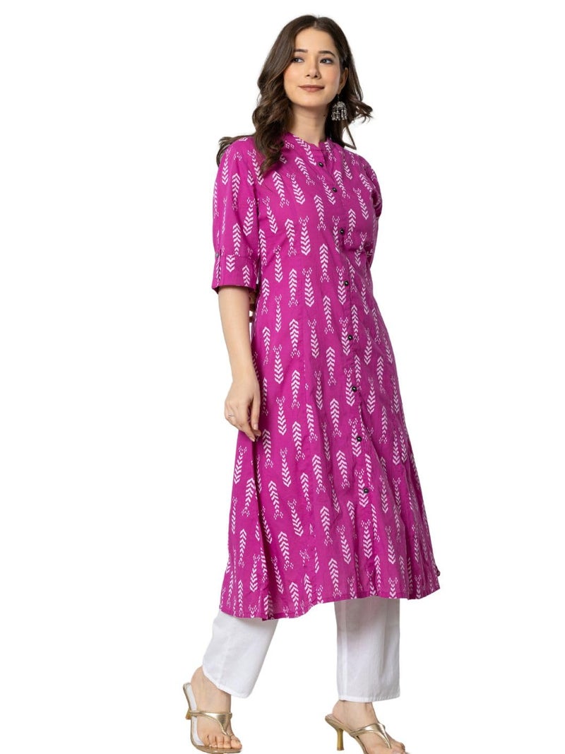 rytras Women's Cotton Printed A-Line Kurta(RYT575,Pink,S) - Image 4