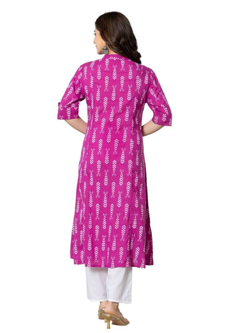 rytras Women's Cotton Printed A-Line Kurta(RYT575,Pink,S) - Image 2
