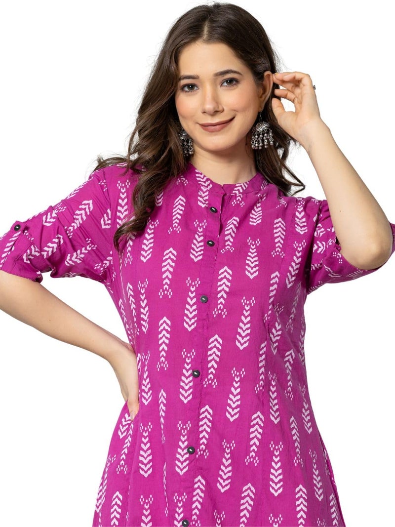 rytras Women's Cotton Printed A-Line Kurta(RYT575,Pink,S) - Image 5