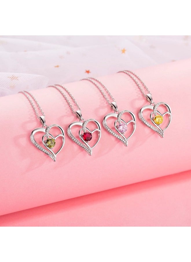 NINAMAID - Birthstone Necklace For Women, Heart Necklace 18K White Gold Filled Sterling Silver Diamond Necklace Womens Jewelry Birthday Gifts For Women - Image 1