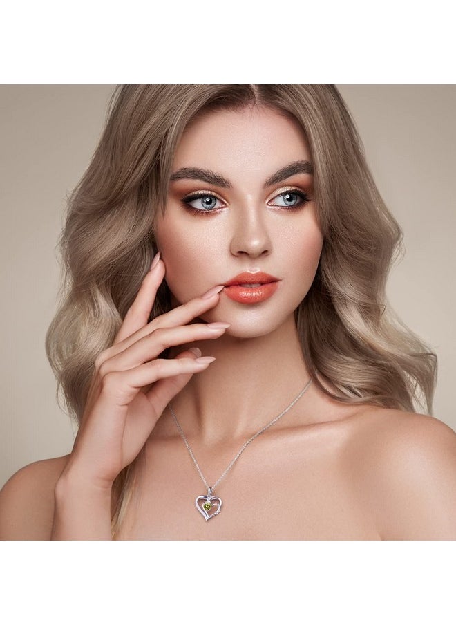 NINAMAID - Birthstone Necklace For Women, Heart Necklace 18K White Gold Filled Sterling Silver Diamond Necklace Womens Jewelry Birthday Gifts For Women - Image 1