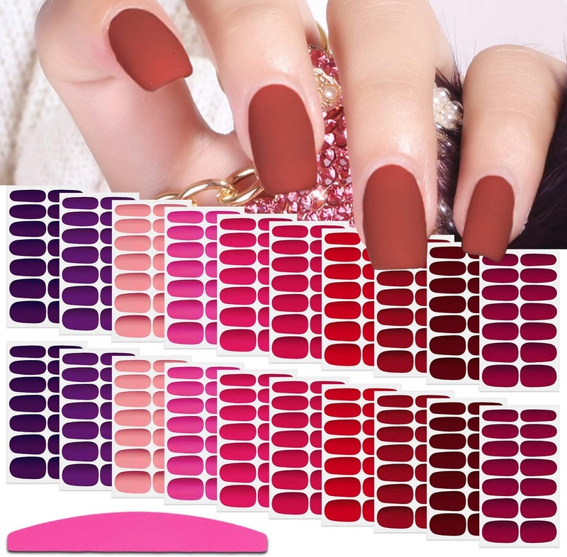 SILPECWEE Matte Nail Wraps for Women Solid Color Red Nail Polish Strips Self Adhesive Nail Sticker Polish Gel Nail Strips Fingernails Accessories with 1pc Nail File (20 Sheets)