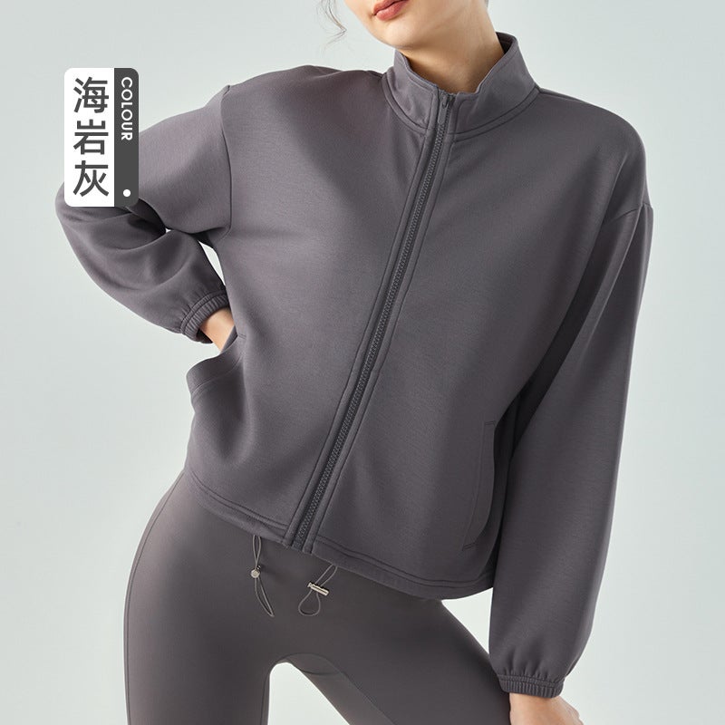Generic Airy Soft Sports Jacket Drawstring Collar Yoga Fitness Sea ​​rock ash 