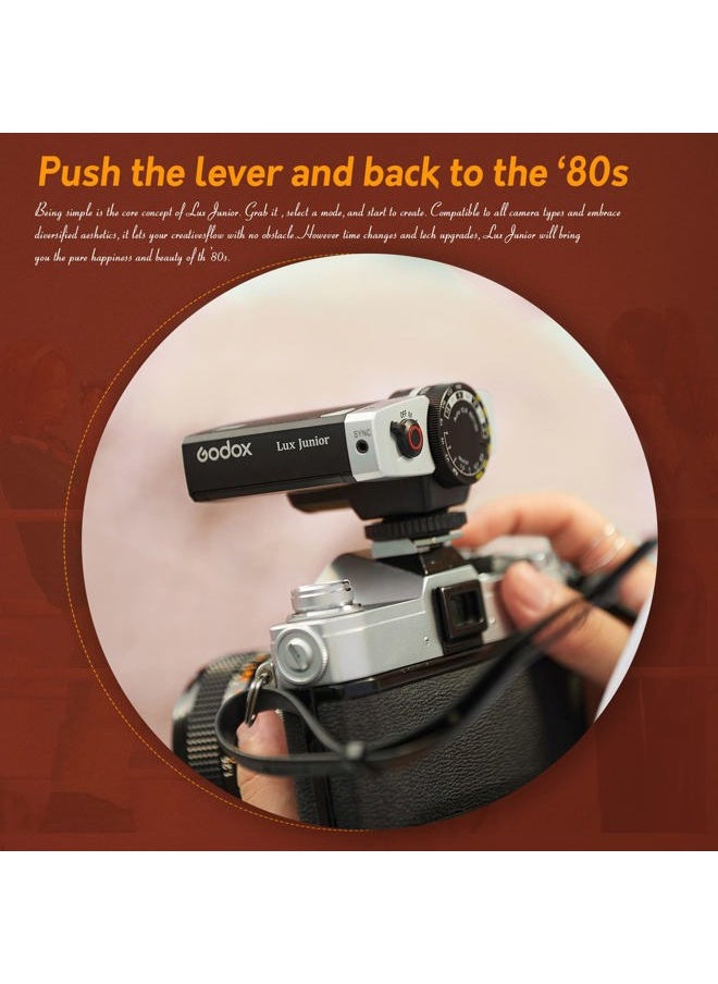 Godox Godox Lux Junior Retro Camera Flash,GN12 6000K±200K CCT,Auto & Manual Modes 1/1-1/64 Flash Power,28mm Focal Length,for Fujifilm,for Canon,for Nikon, for Olympus, for Sony Camera  - Image 5