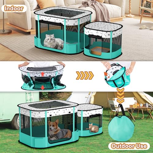DESELL Portable Cat Playpen, 8-Rod Reinforced Kitten Dog Playpens, Foldable Play Pen for Indoor Cats Enclosed Pet Puppy Doggy Outdoor, Collapsible Tent Kennel Cage House(32"x24"x22") - Image 5