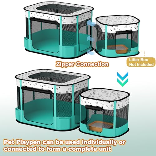 DESELL Portable Cat Playpen, 8-Rod Reinforced Kitten Dog Playpens, Foldable Play Pen for Indoor Cats Enclosed Pet Puppy Doggy Outdoor, Collapsible Tent Kennel Cage House(32"x24"x22") - Image 3