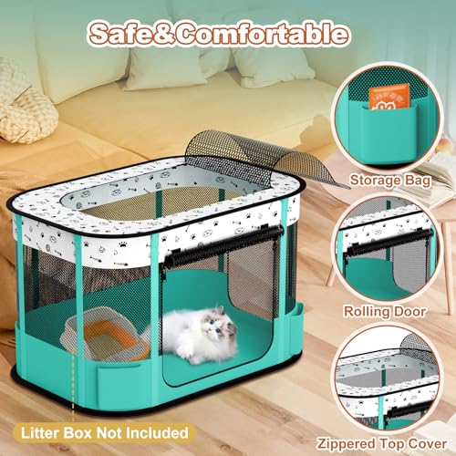 DESELL Portable Cat Playpen, 8-Rod Reinforced Kitten Dog Playpens, Foldable Play Pen for Indoor Cats Enclosed Pet Puppy Doggy Outdoor, Collapsible Tent Kennel Cage House(32"x24"x22") - Image 4