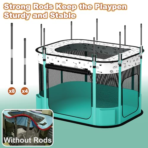 DESELL Portable Cat Playpen, 8-Rod Reinforced Kitten Dog Playpens, Foldable Play Pen for Indoor Cats Enclosed Pet Puppy Doggy Outdoor, Collapsible Tent Kennel Cage House(32"x24"x22") - Image 2