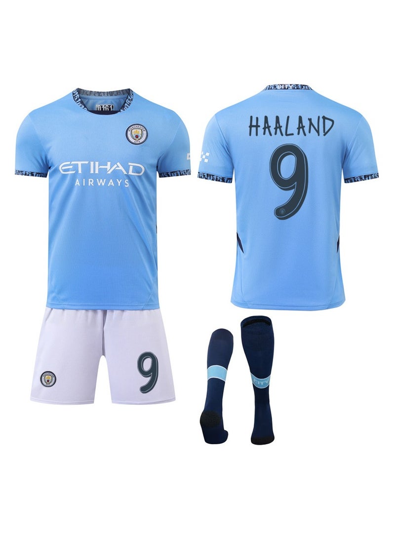 General 2024-25 Manchester City Home Football Jersey HAALAND #9 Football Jersey/Shorts Socks Gift Set Kids Size & Adult Size, Gift for Fan Friends  - Image 1