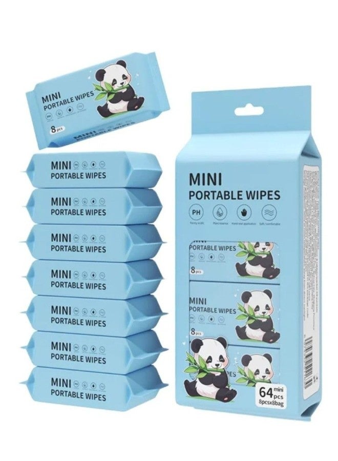 ANKZWEE Mini Portable Wipes Pack of 64 (8 Packs x 8 Wipes) Travel Size Wet Wipes Pocket Tissue Hand & Face Cleaning Wipes Disposable Mini Tissue for Kids Adults Travel Office Outdoor Hygiene - Image 1