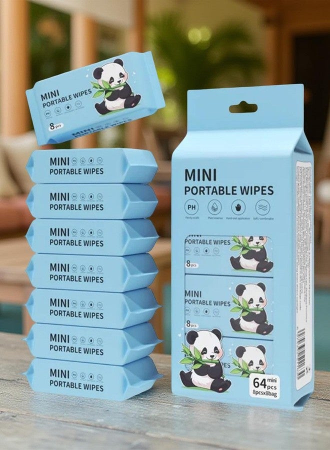 ANKZWEE Mini Portable Wipes Pack of 64 (8 Packs x 8 Wipes) Travel Size Wet Wipes Pocket Tissue Hand & Face Cleaning Wipes Disposable Mini Tissue for Kids Adults Travel Office Outdoor Hygiene - Image 4