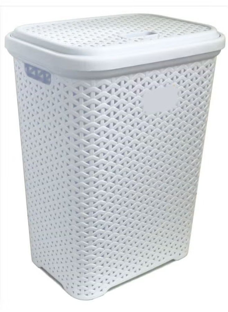 Dreamzon PLASTIC LAUNDRY BASKET RATTAN DESIGN WHITE