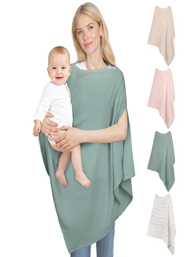 SheSeek Muslin Nursing Cover Up for Breastfeeding, Soft & Breathable Cotton Breast Feeding Cover for Women, Full Privacy Breastfeeding Cover - Newborn Baby Essential, Green - Image 1