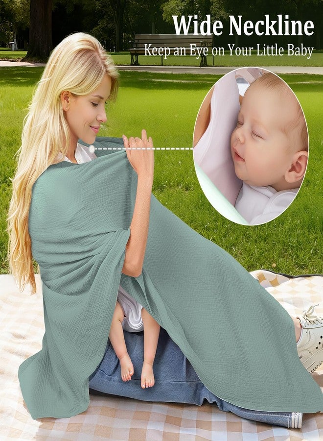 SheSeek Muslin Nursing Cover Up for Breastfeeding, Soft & Breathable Cotton Breast Feeding Cover for Women, Full Privacy Breastfeeding Cover - Newborn Baby Essential, Green - Image 5