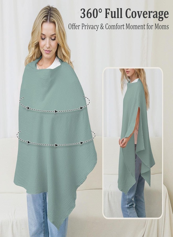 SheSeek Muslin Nursing Cover Up for Breastfeeding, Soft & Breathable Cotton Breast Feeding Cover for Women, Full Privacy Breastfeeding Cover - Newborn Baby Essential, Green - Image 4