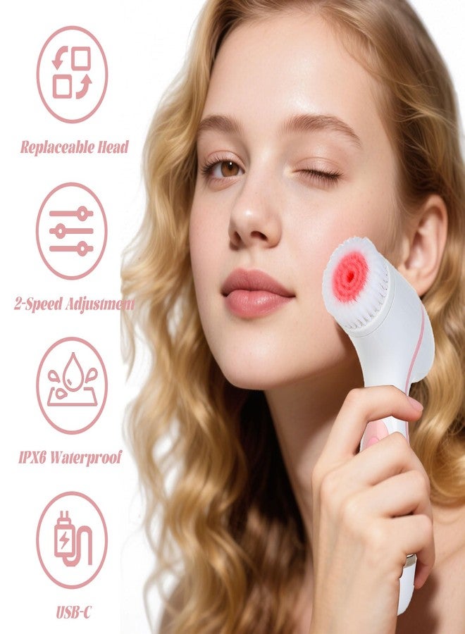 WREWING Facial Cleansing Brush, 3in1 Silicone Face Scrubber, Waterproof Facial Scrubber for Deep Cleansing, Rechargeable Face Exfoliation Brush with 2 Adjustable Speeds, Face Spin Brush for Women Men (Pink) - Image 2