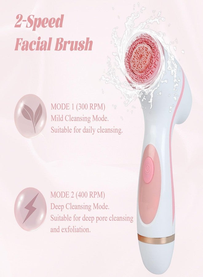 WREWING Facial Cleansing Brush, 3in1 Silicone Face Scrubber, Waterproof Facial Scrubber for Deep Cleansing, Rechargeable Face Exfoliation Brush with 2 Adjustable Speeds, Face Spin Brush for Women Men (Pink) - Image 4