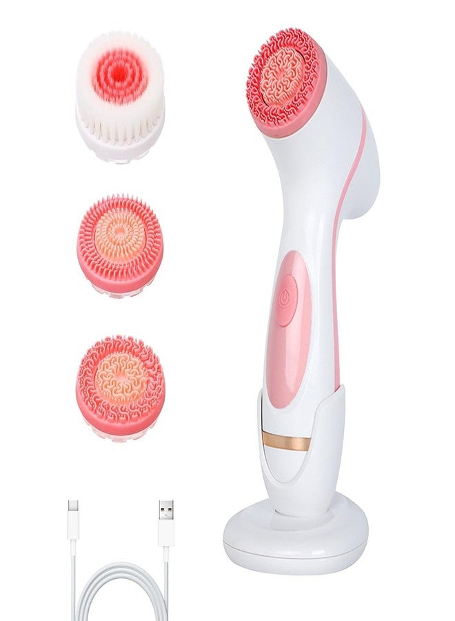WREWING Facial Cleansing Brush, 3in1 Silicone Face Scrubber, Waterproof Facial Scrubber for Deep Cleansing, Rechargeable Face Exfoliation Brush with 2 Adjustable Speeds, Face Spin Brush for Women Men (Pink) - Image 1