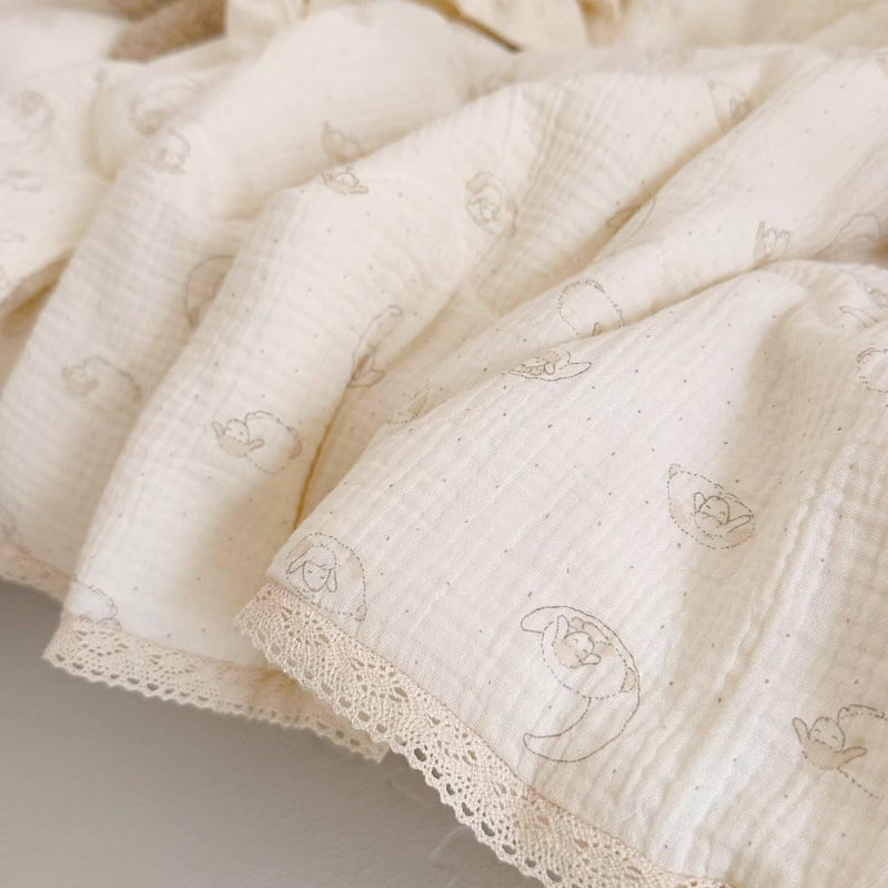 BuLuTu Muslin Baby Quilt Crib Blanket Toddler Comforter for Girls Boys| 2 Layer Cotton Muslin| Soft Breathable| 47"x59", 1.5 Pounds| Sheep Pattern | Machine Washable - Image 3