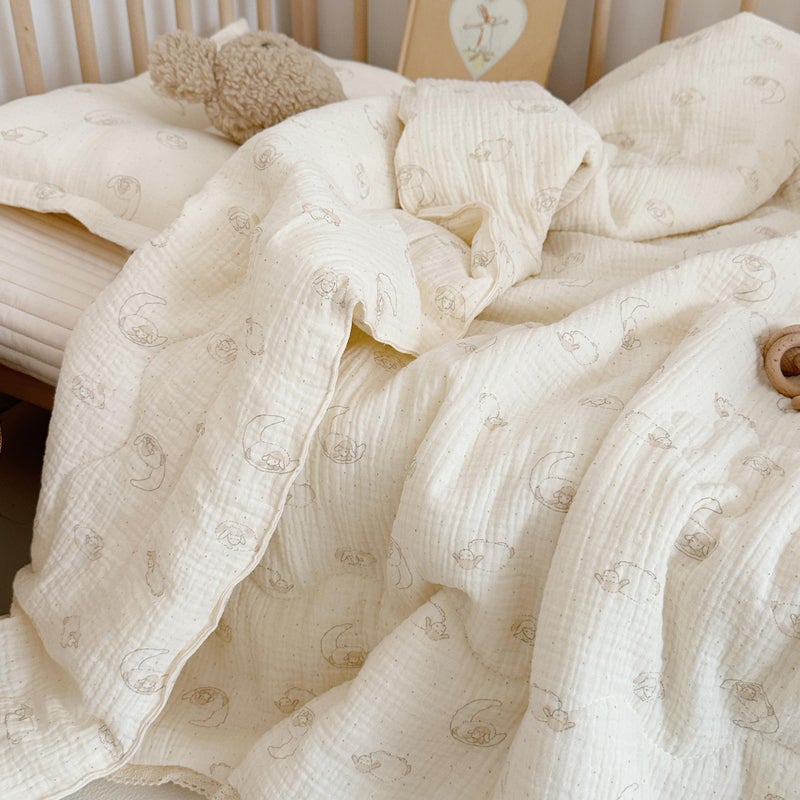 BuLuTu Muslin Baby Quilt Crib Blanket Toddler Comforter for Girls Boys| 2 Layer Cotton Muslin| Soft Breathable| 47"x59", 1.5 Pounds| Sheep Pattern | Machine Washable - Image 2
