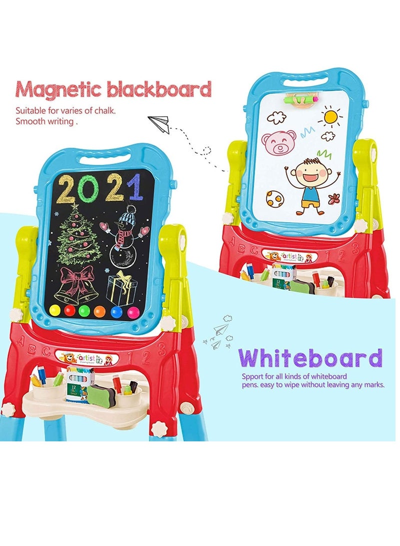 XICEN Rotatable Double Sided Easel for Kids Adjustable Magnetic Drawing Board Rotating Standing Art Easel with Painting Accessories for Children Boys Girls - Image 5