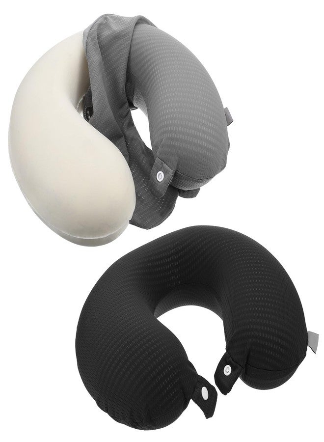 Nogeqi 2 Pcs Neck Pillow Covers with Zipper, Cooling U Shaped Travel Pillow Case Cover, Replacement Neck Pillows Case, Soft and Smooh Washable oft Airplane Pillows Covers, Black Grey(No Filler) - Image 1