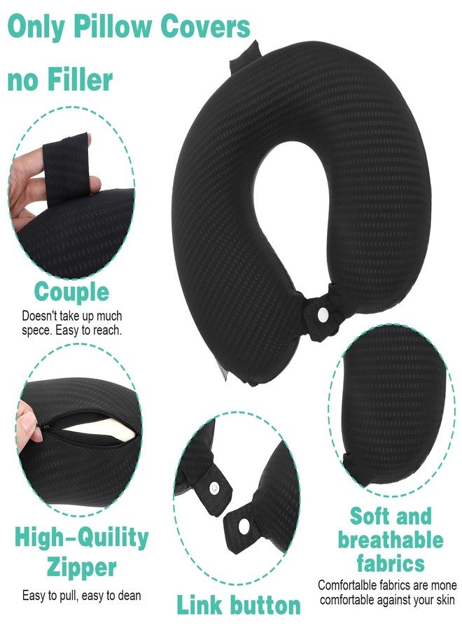 Nogeqi 2 Pcs Neck Pillow Covers with Zipper, Cooling U Shaped Travel Pillow Case Cover, Replacement Neck Pillows Case, Soft and Smooh Washable oft Airplane Pillows Covers, Black Grey(No Filler) - Image 3