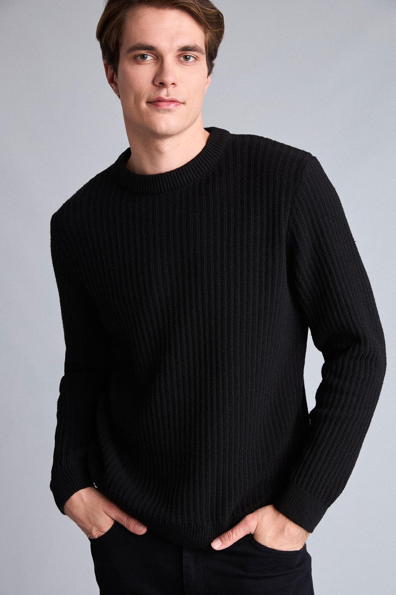 DeFacto Black Man Standard Fit Crew Neck Knitwear Pullover Casual - Image 3