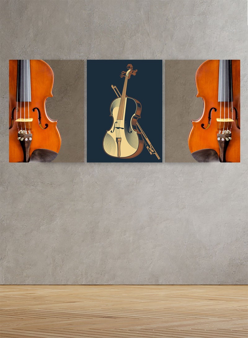 ماركتنا لوحة جدارية فنية لتزين الحائط بتصميم موسيقى، ثلاث قطع مقاس120X60سم - Image 1