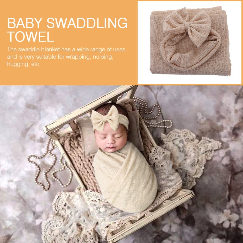 2 Sets Baby Swaddle Blanket and Headband Newborn Receiving Blanket for Baby Boys Girls - Image 4