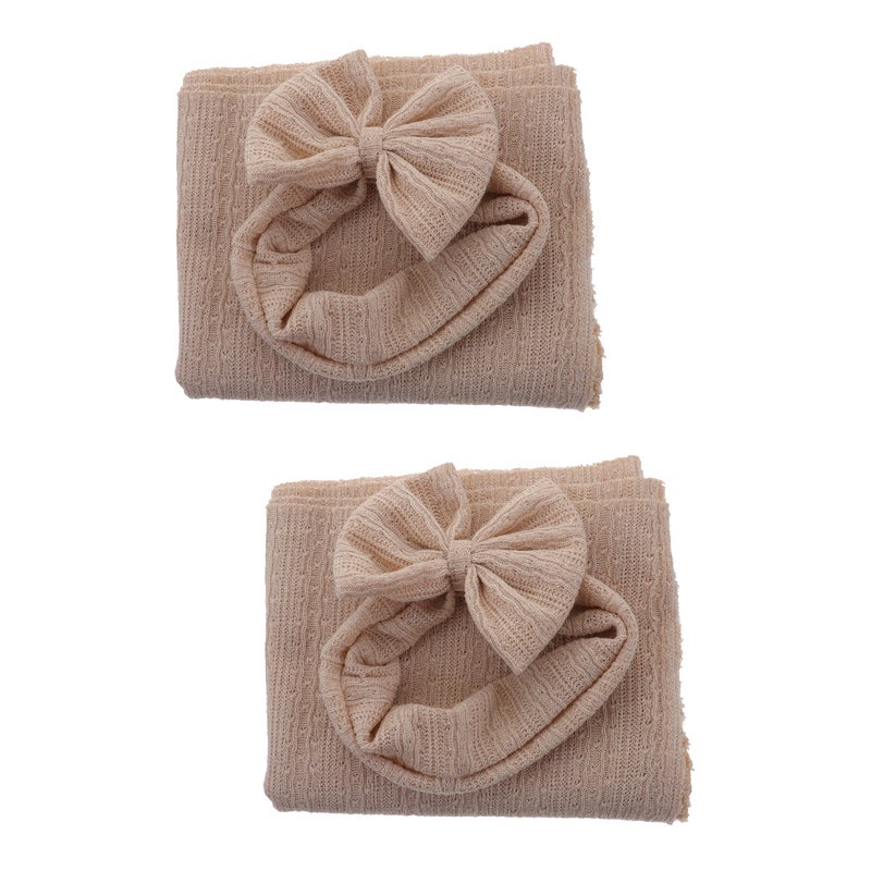 2 Sets Baby Swaddle Blanket and Headband Newborn Receiving Blanket for Baby Boys Girls - Image 1