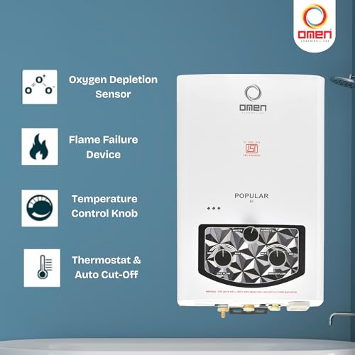 Omen Changing Lives Popular 6L Gas Water Heater (Geyser) | Instant LPG Gas Geyser | Wall Mounted | Auto Ignition | Flame & Water Control Knob | Summer-Winter Mode | Suitable For Bathroom & Kitchen - Image 3