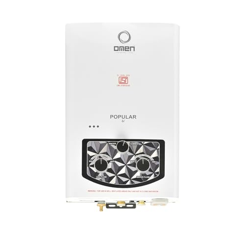 Omen Changing Lives Popular 6L Gas Water Heater (Geyser) | Instant LPG Gas Geyser | Wall Mounted | Auto Ignition | Flame & Water Control Knob | Summer-Winter Mode | Suitable For Bathroom & Kitchen - Image 1