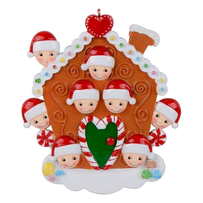 Gingerbread House Christmas Ornament Personalized Family of 8 Custom Xmas Tree Decor for Parents Grandparents Grandchildren
