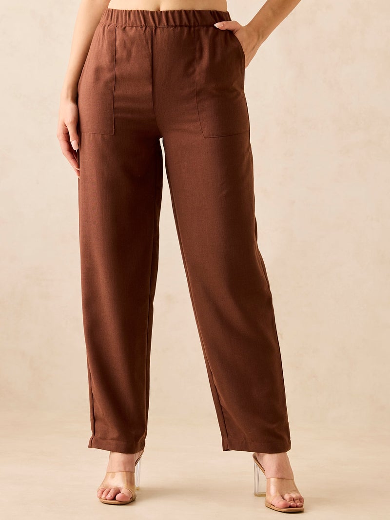 OUTZIDR Brown Pleated High Waisted Trousers - Image 2