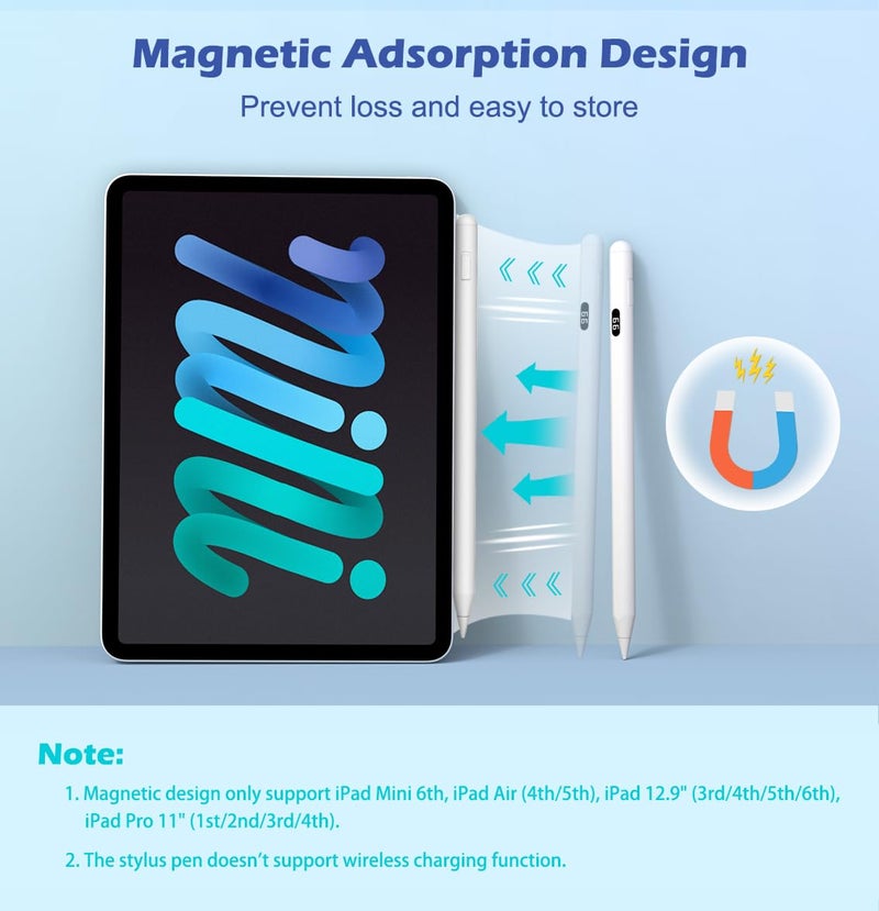 MoKo Stylus Pens for Touch Screens, Fast Charge Stylus Pen for Apple iPad/iPhone/Samsung/Lenovo/iOS/Android Tablets&Smart Phone Universal Stylus Capacitive Screen Pencil with Power Display, White - Image 4