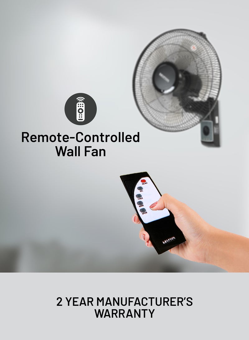KRYPTON 16 Inch Wall Mount  Fan With Remote 60 W KNF5242 Black - Image 5