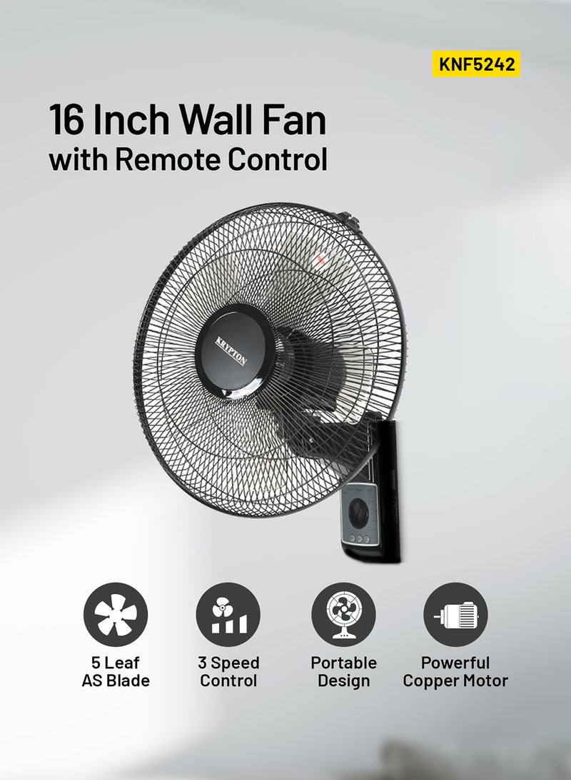 KRYPTON 16 Inch Wall Mount  Fan With Remote 60 W KNF5242 Black - Image 1
