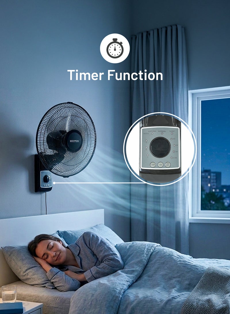 KRYPTON 16 Inch Wall Mount  Fan With Remote 60 W KNF5242 Black - Image 3