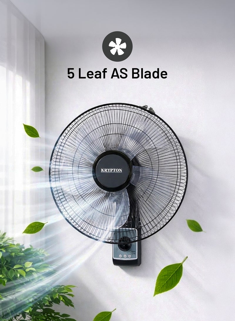 KRYPTON 16 Inch Wall Mount  Fan With Remote 60 W KNF5242 Black - Image 2