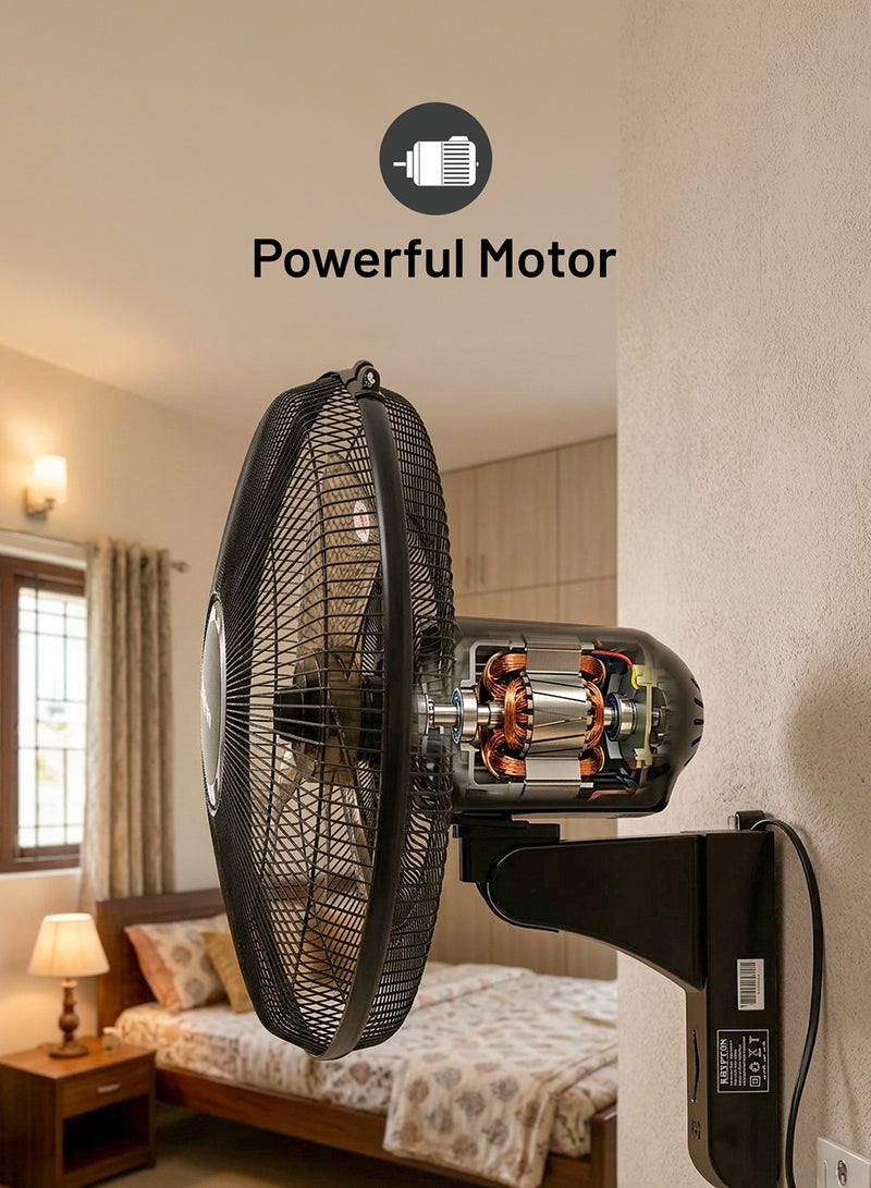 KRYPTON 16 Inch Wall Mount  Fan With Remote 60 W KNF5242 Black - Image 4