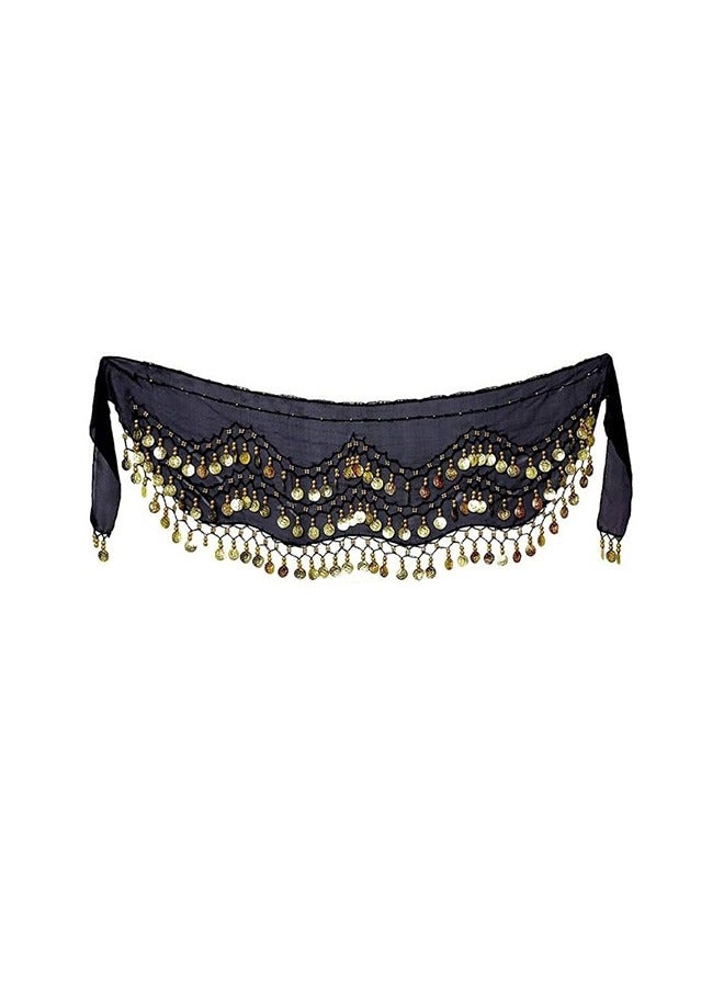 Belly Dance Hip Towel Black Belt With 128pcs Gold Coins  - Image 1