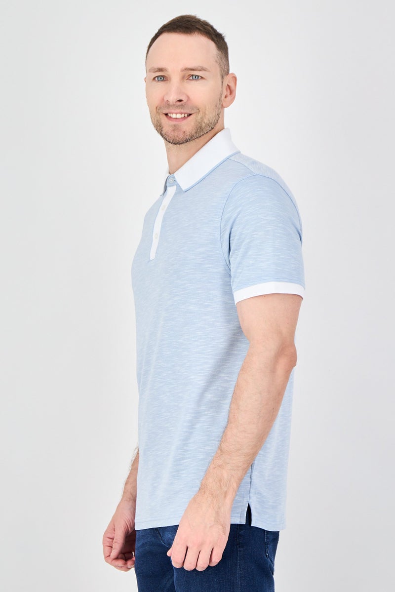 Geoffrey Beene Men Regular Fit Heather Short Sleeve Polo Shirt, Light Blue - Image 2
