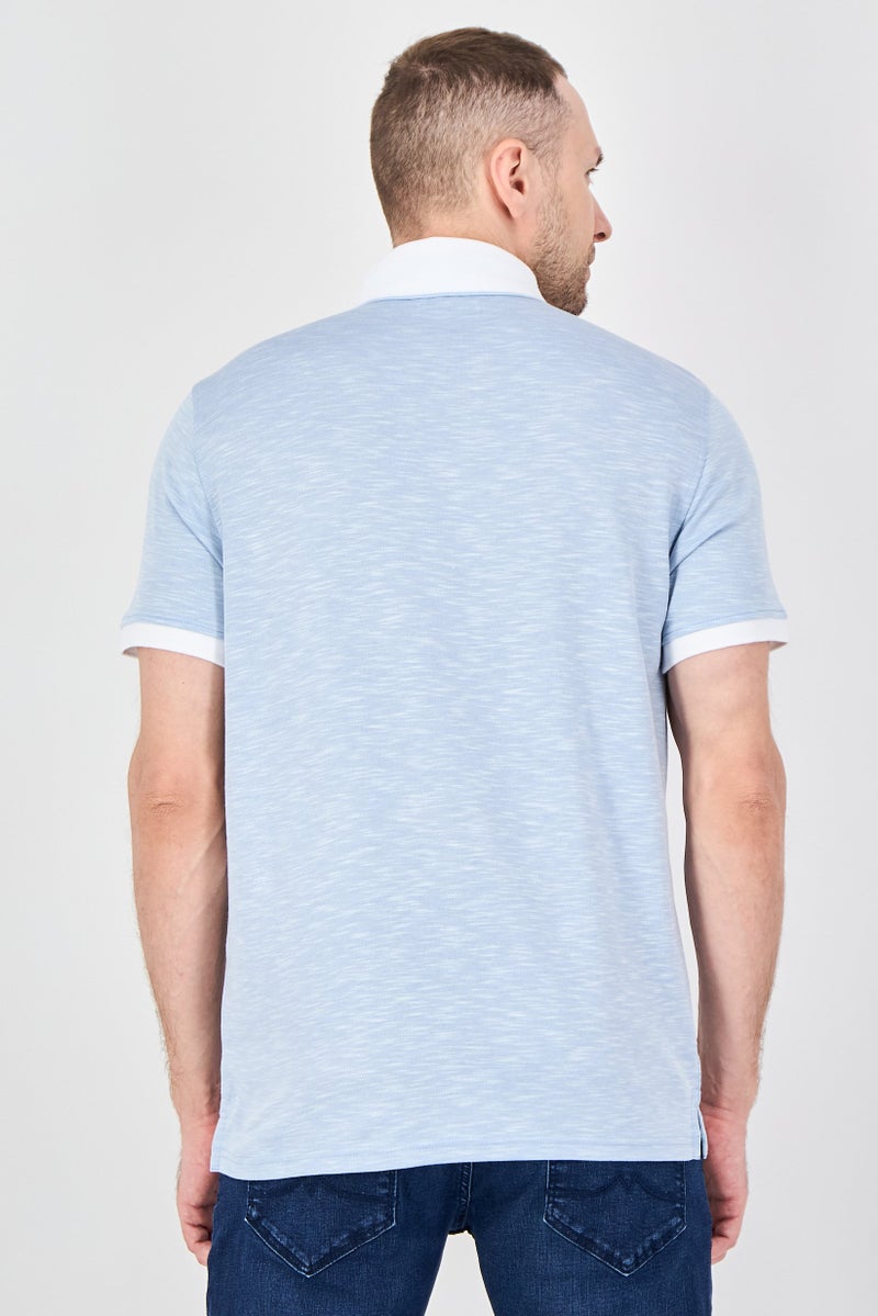Geoffrey Beene Men Regular Fit Heather Short Sleeve Polo Shirt, Light Blue - Image 3