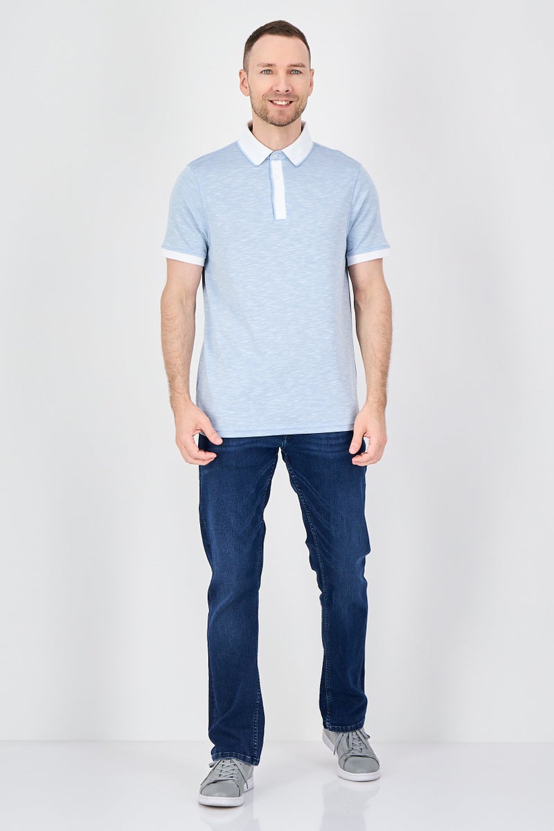 Geoffrey Beene Men Regular Fit Heather Short Sleeve Polo Shirt, Light Blue - Image 4