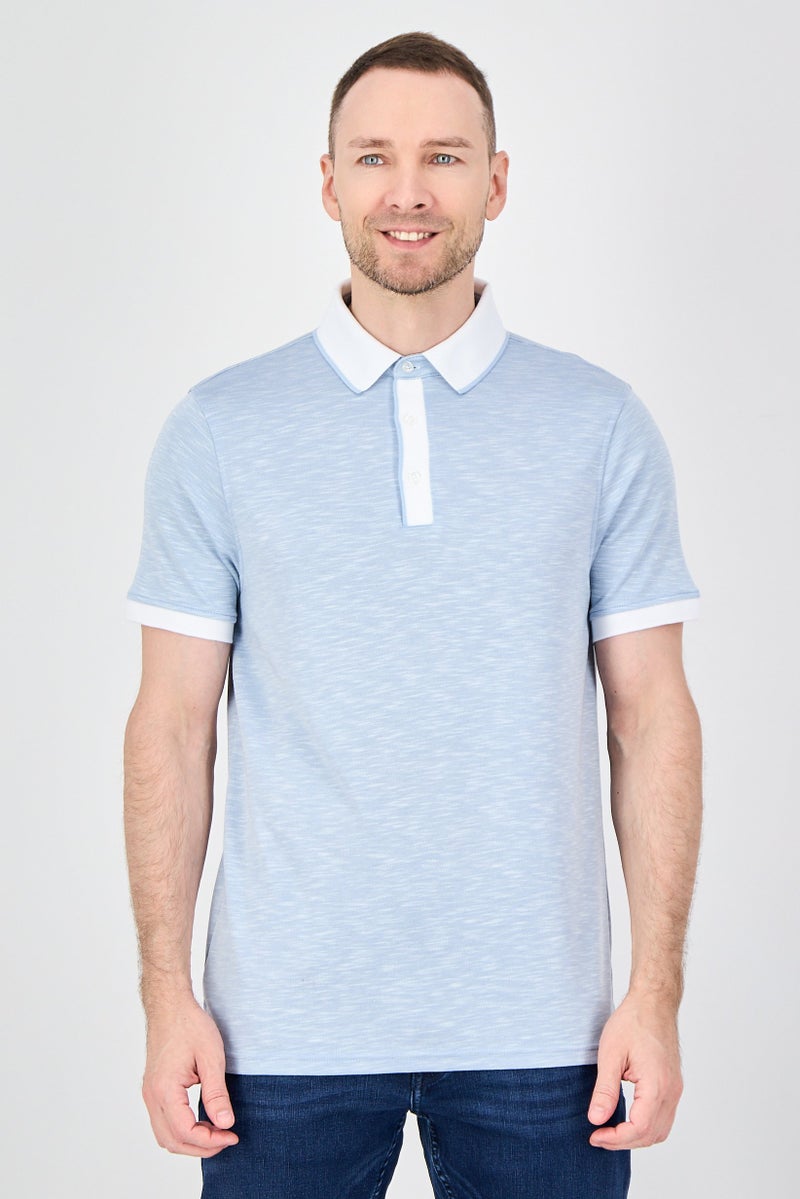 Geoffrey Beene Men Regular Fit Heather Short Sleeve Polo Shirt, Light Blue - Image 1