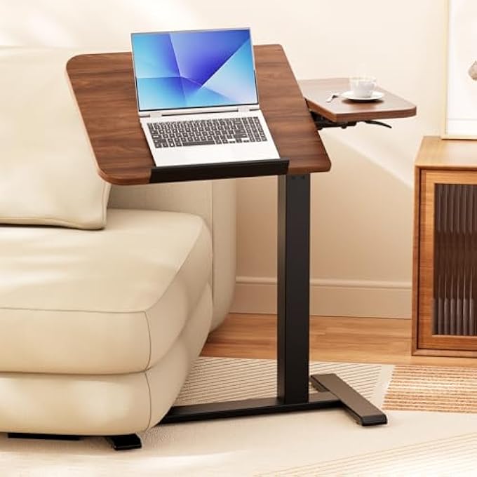 rayihni TILTABLE MOBILE SMALL STANDING DESK, PNEUMATIC ADJUSTABLE HEIGHT OVERBED BEDSIDE TABLE WITH WHEELS, SIT STAND PORTABLE ROLLING LAPTOP DESK COMPUTER WORKSTATIONS, WALNUT - Image 1